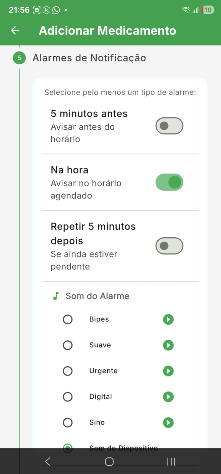 Etapa Alarmes de Notificação