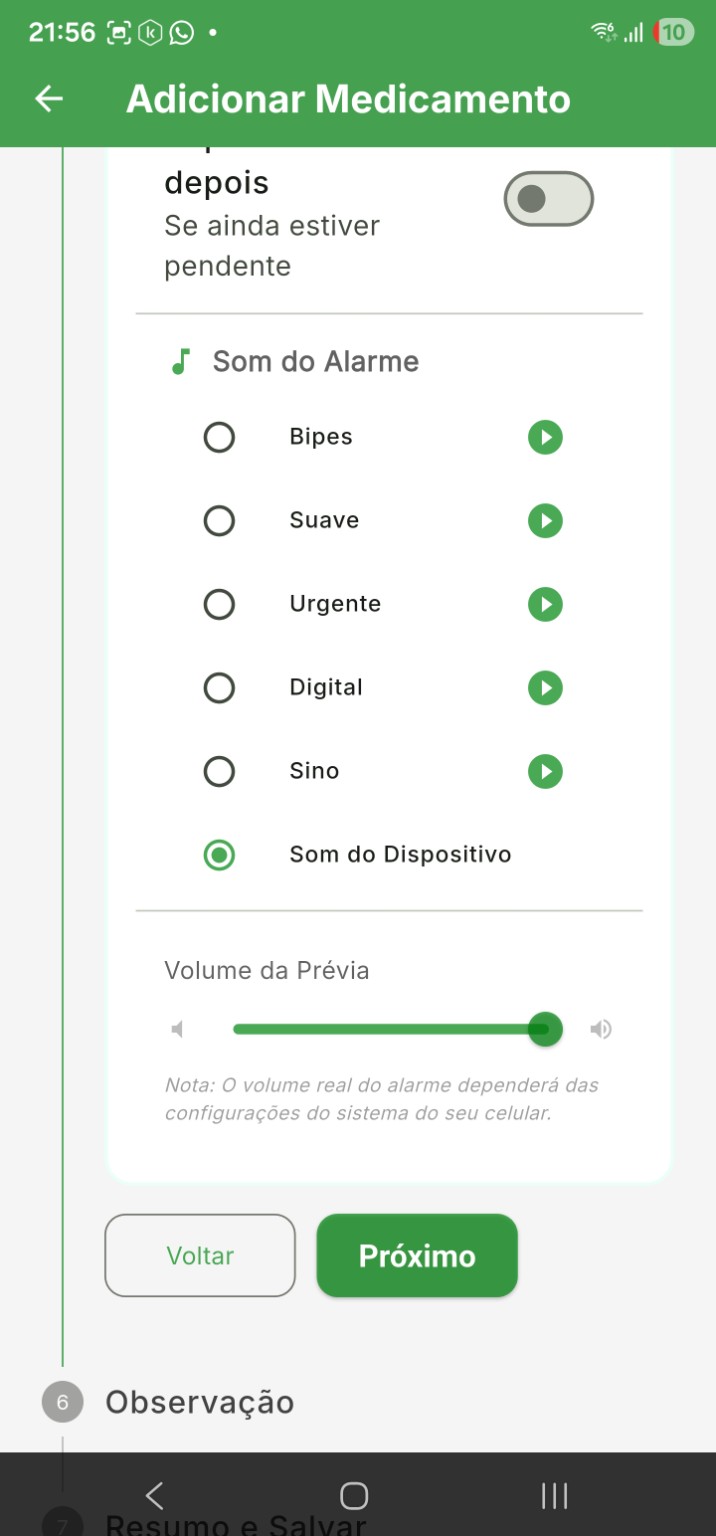 Sons e volume do alarme